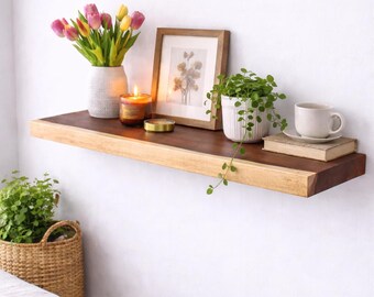 Rustic Walnut Floating Shelf, Live Edge Wood, Custom Sizes