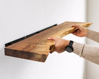 Rustic Walnut Floating Shelf, Live Edge Wood, Custom Sizes