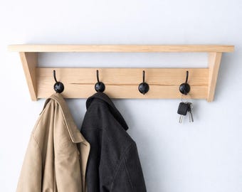 Entryway Coat Rack with Shelf and Hooks, Space Saving Wall Organizer, Key Holder Shelf, Mudroom Storage Solution
