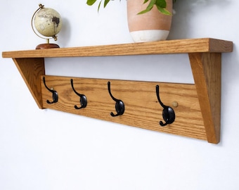 Farmhouse Coat Rack with Shelf, Rustic Wall Hook Rack, Entryway Organizer, Wooden Mudroom Storage, Multiple Wood Stains