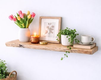 Rustic Live Edge Floating Shelf - Solid Maple with Hardware Included