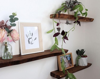 Rustic Walnut Floating Shelf, Live Edge Wood, Custom Sizes