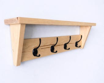 Farmhouse Coat Rack Shelf, Rustic Wall Mounted Hook Rack, Wooden Entryway Organizer with Hooks, Mudroom Storage Shelf