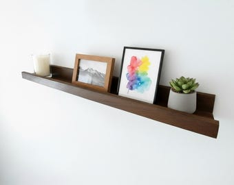 Walnut Floating Picture Ledge Wall Shelf, handmade with solid Walnut wood, ideal for home and office space