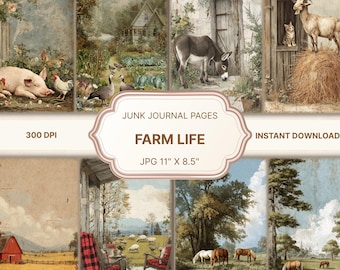 Bauernhof Junk Journal,Bauernhaus Junk Journal,Farm Life Journal Seite,Bauernhof Scrapbook,Tier Shabby Chic,Farm Scrapbooking Papier,Farm Collage Sheet