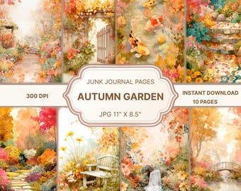autumn garden junk journal,fall garden journal,autumn junk journal,garden ephemera,fall scrapbooking,fall leaves pages,autumn collage kit
