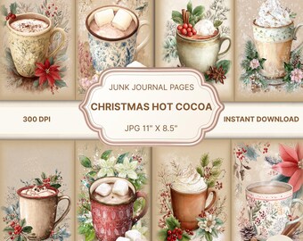 Christmas Hot Cocoa Junk Journal Pages,Hot Chocolate Vintage Junk Journal,cozy winter aesthetic,winter stationery, pages,winter junk journal
