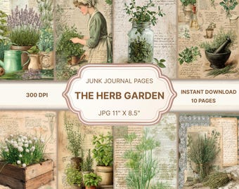 Kräutergarten Junk Journal,botanisches Tagebuch,botanisches Junk Journal,botanisches Junk Journal,botanisches Ephemera,Kräuter Scrapbook Papier, Apotheken Planer, Scrapbook Papier, Collage Sheet