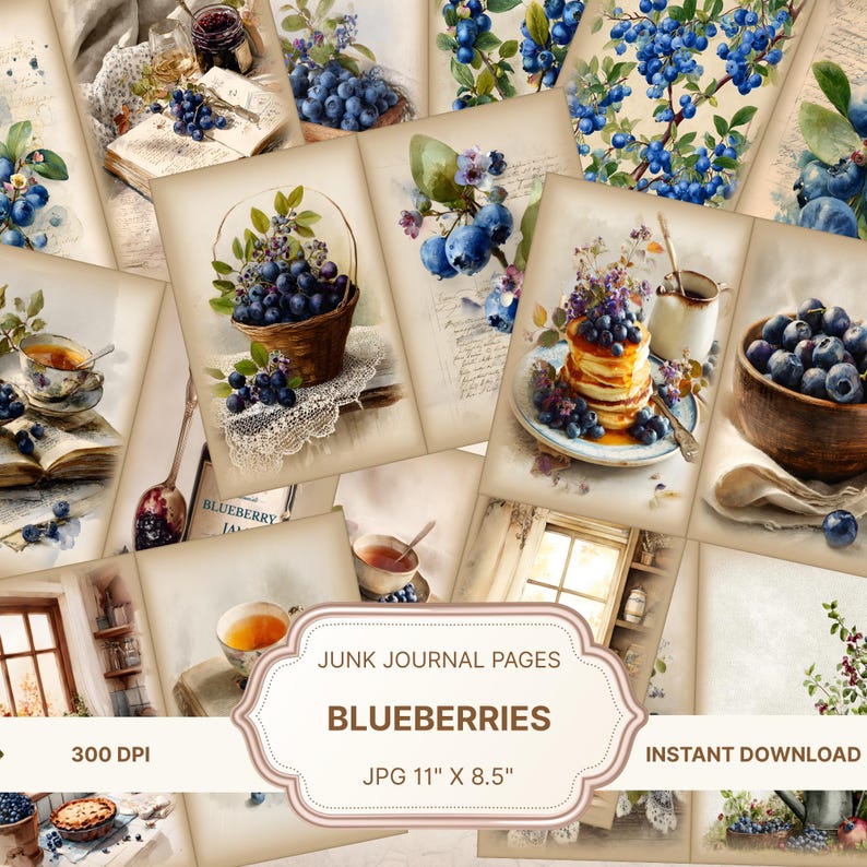 Blueberries Junk Journal Pages,berry Scrapbook Paper,fruit Collage ...