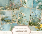 Dragonflies Junk Journal pages,Dragonflies junk journal papers,Dragonflies Scrapbooking,Vintage Paper,Digital Papers,Dragonflies Ephemera