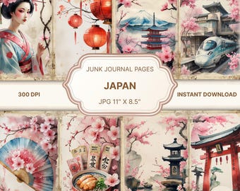 japan junk journal,asian junk journal,Japanese Cherry Blossom Ephemera,Vintage Japan Junk Journal,Asian Collage pages,japan scrapbook kit