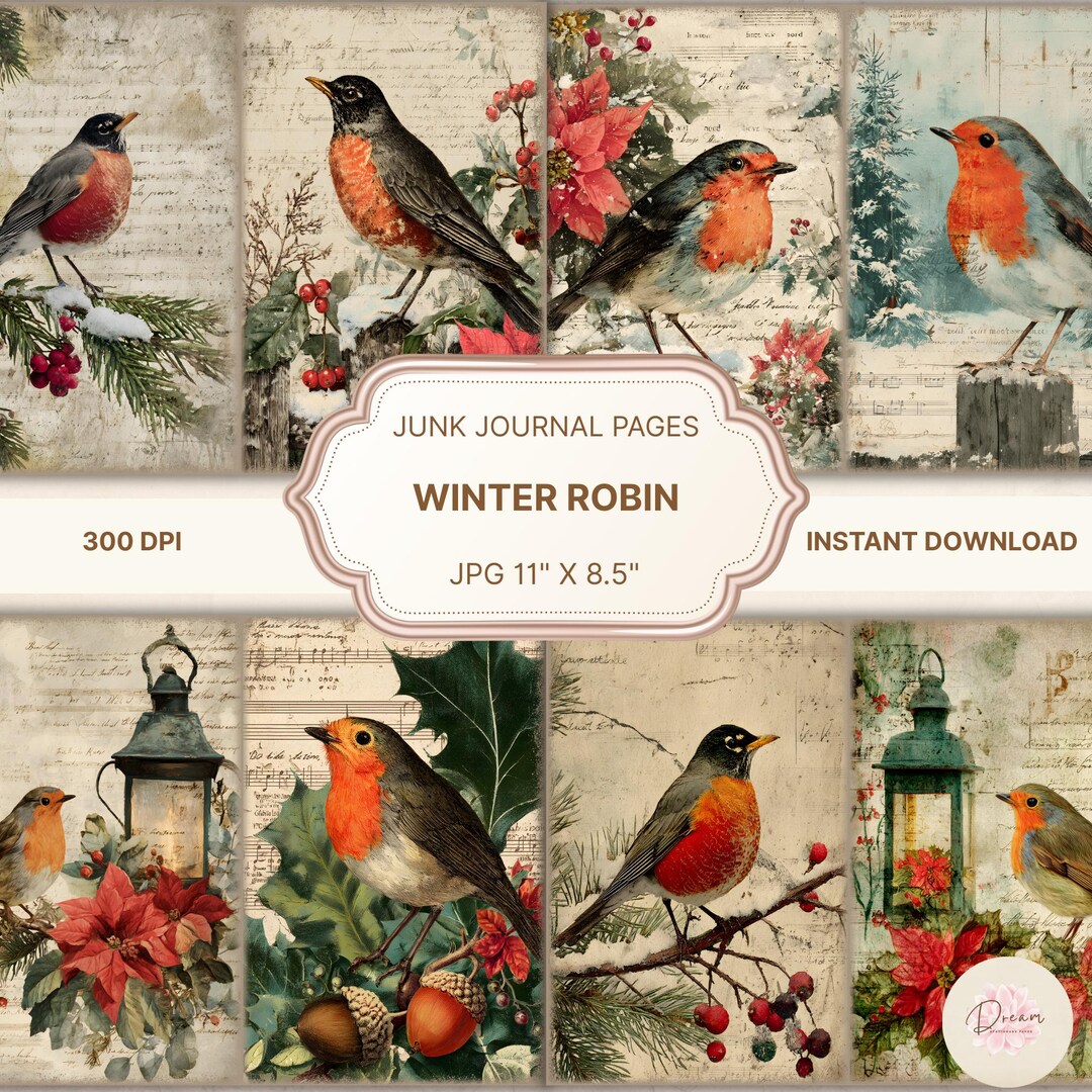 Robin Junk Journal,bird Junk Journal Paper,vintage Bird Print,bird ...