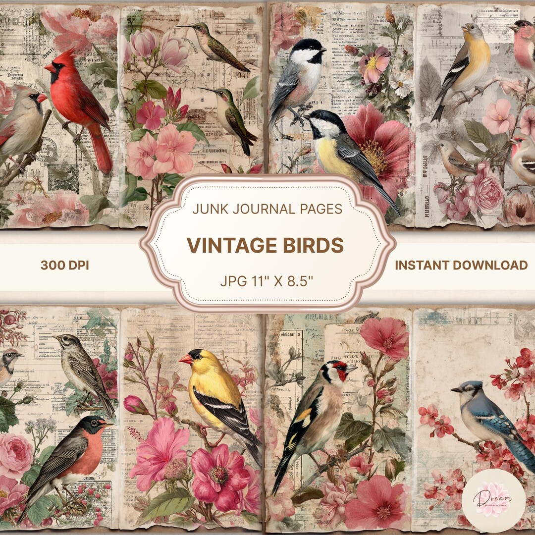 Vintage Bird Junk Journal,junk Journal Ephemera,journal Digital Paper ...