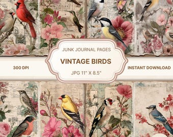 vintage bird junk journal,junk journal ephemera,Journal Digital Paper,Bird Garden Journal,Scrapbook printable,bird ephemera,scrapbook birds