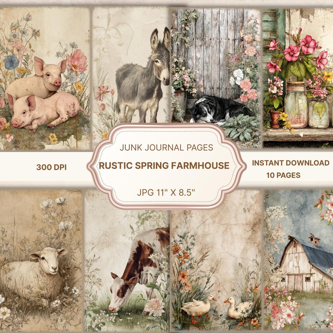 Rustic Spring Farmhouse Craft Rustic Spring Journal,spring Farmhouse Junk Journal,vintage Farm Pages ...