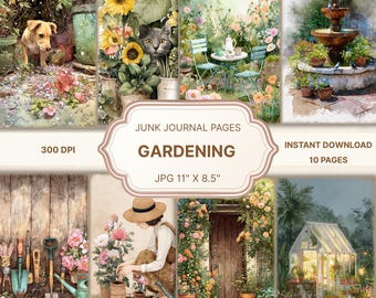 Gardening Junk Journal,garden Scrapbook Paper,Plant Collage Sheet,Vintage Botany Garden,Cottage Garden Junk,Spring pages,Botanical Garden