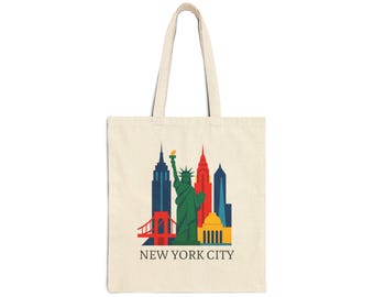 Bolsa de lona de algodón con paisaje urbano de Nueva York, ecológica, ideal como regalo, bolsa de viaje, bolsa de playa o para uso diario.