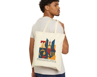 Bolsa de tela con collage del horizonte de Filadelfia / Campana de la Libertad, iconos de la ciudad