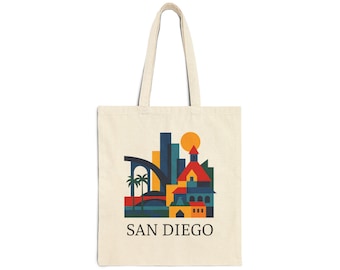 Bolso tote con el horizonte de San Diego / Bolso tote retro con palmeras en la playa