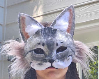 Realistic- Handmade Therian Cat Mask – -Feline Cosplay Mask – Fits Teen & Adult Sizes
