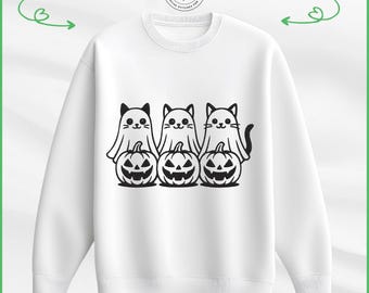 Diseño de bordado de Halloween: Gatos y fantasmas con calabaza: 13 archivos, 3 tamaños, puntada espeluznante y adorable