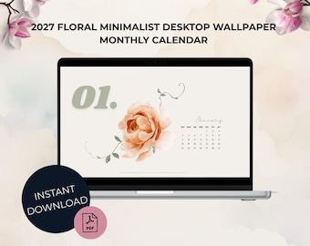 Floral Calendar Desktop Wallpaper: Minimalist 2027 Design (Digital Download)