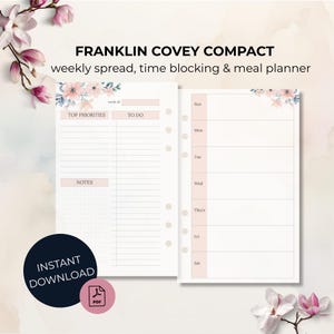 Franklin Covey Compact Planer Einlagen: Wöchentliche Seiten + Zeitbindung + Mahlzeitenplaner (PDF Download)