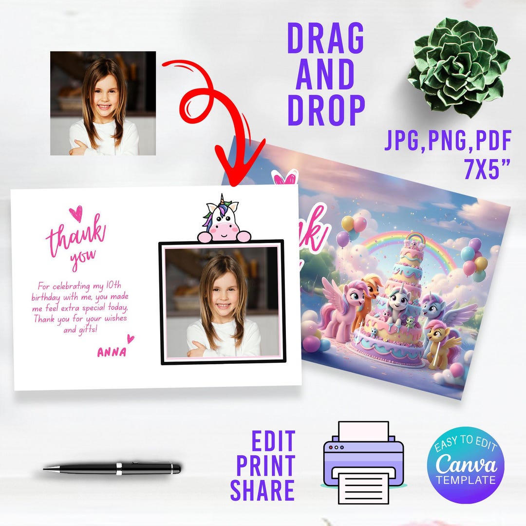 Editable My Little Pony Thank You Card Template for Pony Party ...