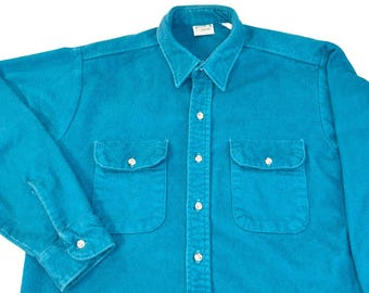 Vintage fünf Bruder Chamois Flanellhemd Herren Large Petrol grün blau