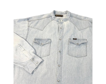 Koszula męska Lee Western Wear Denim w stylu vintage, duża, niebieska, perłowa, z zatrzaskowym kołnierzykiem