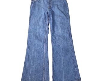 Vintage 70s Lee Bell Bottom Flare Jeans Mens 32x29 Blue Denim Retro Wide Leg