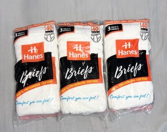 Calzoncillos Hanes vintage para hombre, talla 40, de algodón preencogido, paquete de 9 unidades, color blanco, 1996.