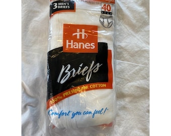 Vintage Hanes Briefs Men's Size 40 Preshrunk Cotton Underwear 3 Pack White 1996