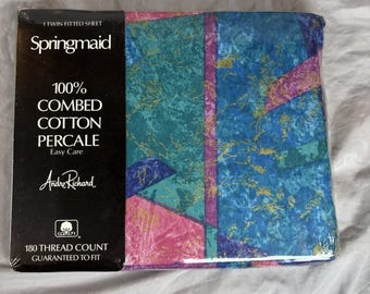 Sábana bajera individual vintage de los 90 Springmaid Jeweled Marble Andre Richard