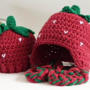 Strawberry Crochet Hat Pattern | Ear Flap, Beanie Sizes (Digital PDF)