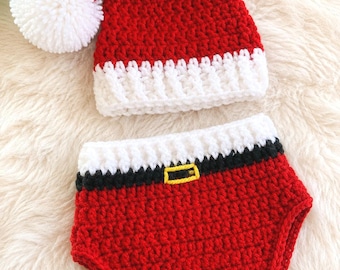 Newborn Santa Outfit Crochet Pattern | Hat & Diaper Cover | Christmas Photography Prop
