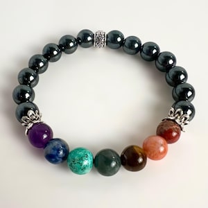 Rainbow Chakra Healing Bracelet • 7 Chakra Gemstones with Selenite Protection • Energy Cleansing Meditation Jewelry • 8mm Crystal Beads