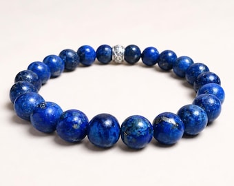 Intuition & Clarity Bracelet Lapis Lazuli 8mm, Silver Accent Bead, Handmade Stretch Bracelet, Blue Crystal Gift for Her, Natural Lapis Stone