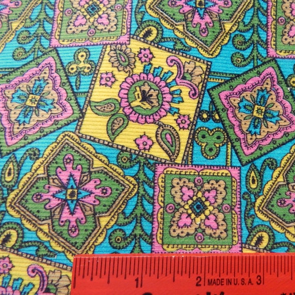 1960s-70s Cotton Corduroy Mod Fabric Yardage 45 Inches Wide Pink, Turquoise, Green, Yellow