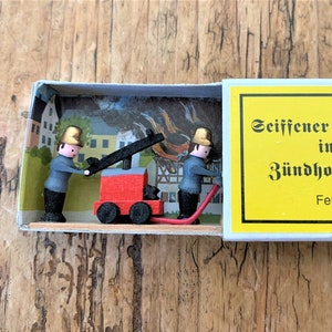 Miniature German Matchbox Toy from Erzgebirge Vintage Wooden Putz Toy Fire Fighter; Fast Holiday Shipping