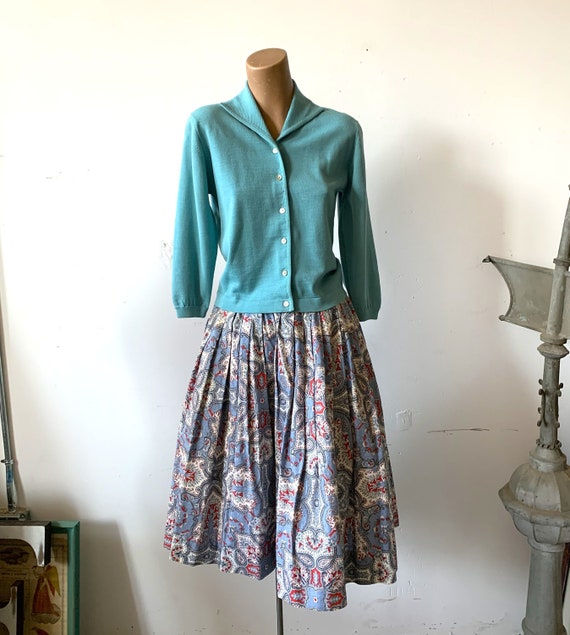 Vintage 1940s Cotton Paisley Pleated Skirt; Unfad… - image 6