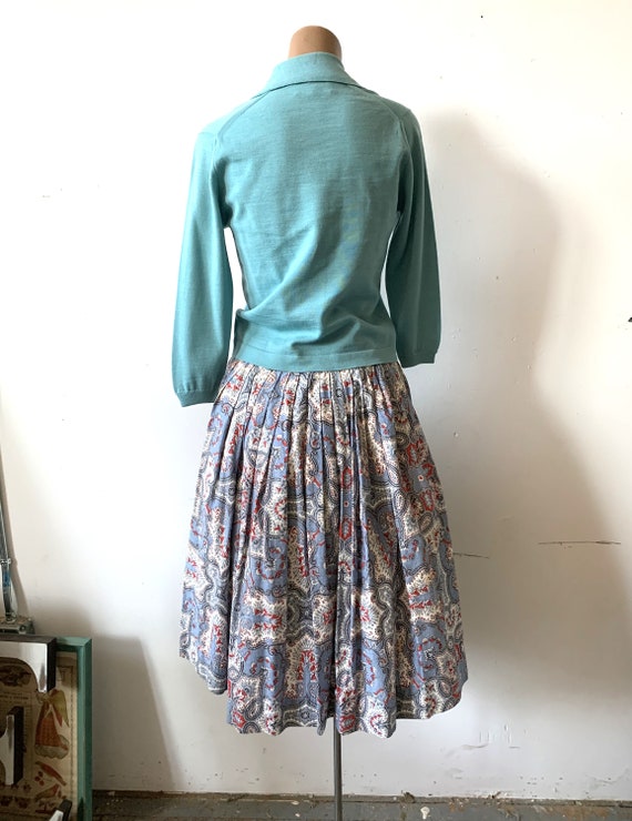Vintage 1940s Cotton Paisley Pleated Skirt; Unfad… - image 9