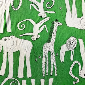 Vintage 70s Mod Jungle Animal Print Fabric; 45" W x 2.5 Yds; Smooth Acetate Knit; Kelly Green & White Dress Fabric; Horizontal Stretch; EUC