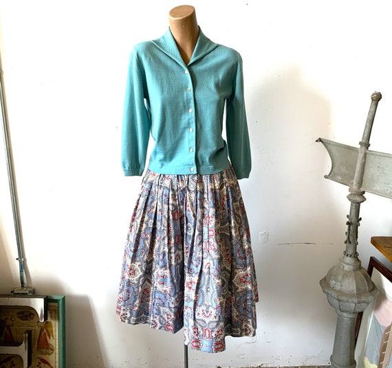 Vintage 1940s Cotton Paisley Pleated Skirt; Unfad… - image 2