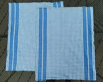 Vintage Kitchen Toweling Fabric; 2 Pcs 21" L x 18.5" W; Vibrant Blue & White Small Check Plaid; NOS; DIY Towels; Napkins; Placemats; Runners