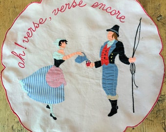 Extraordinary Vintage French Hand-Appliqued Runner/Hanging 18th C. Bar Maid and Gentleman