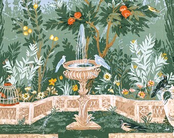 Vintage 1970s Greeff "Villa Livia" Fabric from "Frescos and Friezes" Series, Greeff Villa Livia Large Fabric Sample 48" x 50"; Warner & Sons