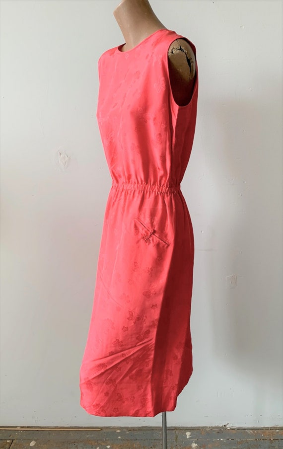 1980/'s Saint Pompei Peach Pink and Coral Silk Moire Midi Dress size 10 vintage