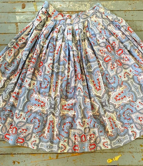 Vintage 1940s Cotton Paisley Pleated Skirt; Unfad… - image 5