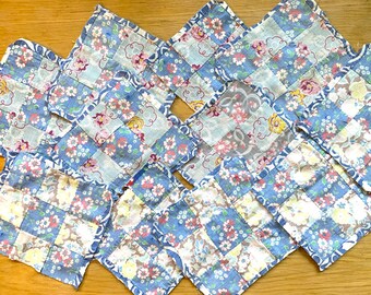 30 Vintage 1930s Quilt Top Blocks; 6" x 6"; Rescue Pieces; Sweet Faded Hand-Sewn 9-Patch Floral Blocks for Crafting, Doll Quilts, Journaling